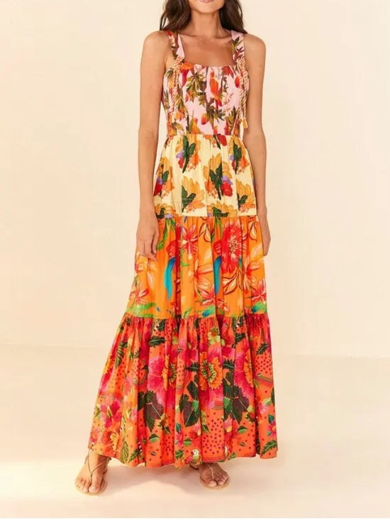 FARM Rio Dresses & Skirts - The FARM RIO Mixed Warm Prints Organic Cotton Maxi Dress M